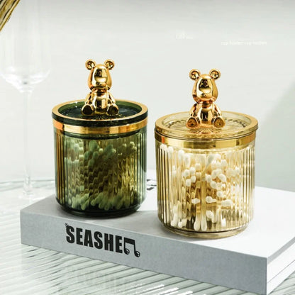 Cute Bear Cotton Pad Holder - Swab Rod Storage Box for Cosmetics Jewelry, Bathroom Qtip Makeup Container, Lipstick Organizer