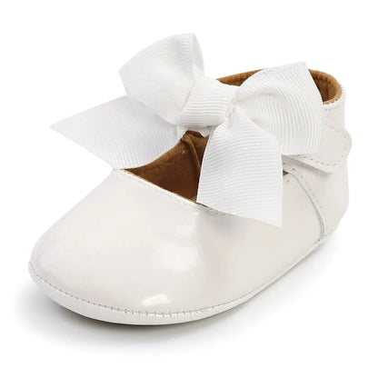Meckior Baby Girl Shoes – Bowknot PU Ballet Slippers with Rubber Anti-Slip Sole, First Walker Toddler Crib Dress Shoes