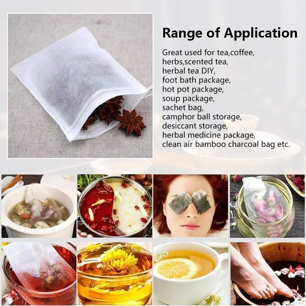 Disposable Empty Tea Filter Bags with String – Heat Seal Scented Tea Bags for Loose Leaf Herbs, Herbal Tea Brewing Kitchen Accessories