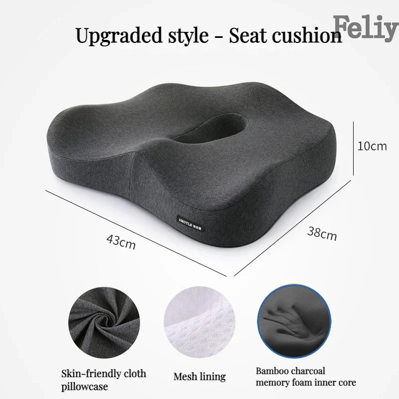 Memory Foam Office Chair & Car Seat Cushion – Orthopedic Lumbar Support Pillow with Coccyx Relief & Massage Back Pad
