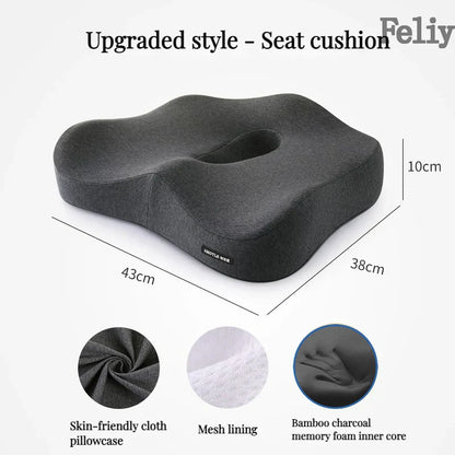 Memory Foam Office Chair & Car Seat Cushion – Orthopedic Lumbar Support Pillow with Coccyx Relief & Massage Back Pad
