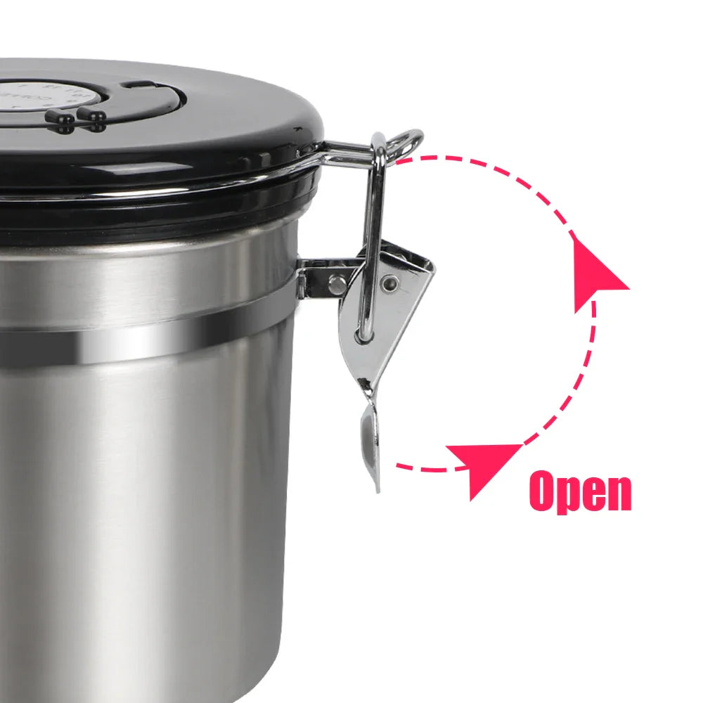 Stainless Steel Coffee Storage Canister — Airtight Lid with CO2 Valve, Premium Container to Preserve Freshness of Coffee Beans