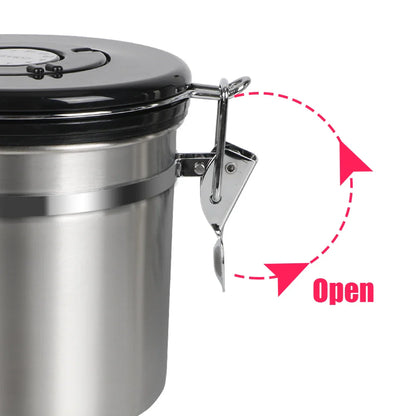 Stainless Steel Coffee Storage Canister — Airtight Lid with CO2 Valve, Premium Container to Preserve Freshness of Coffee Beans