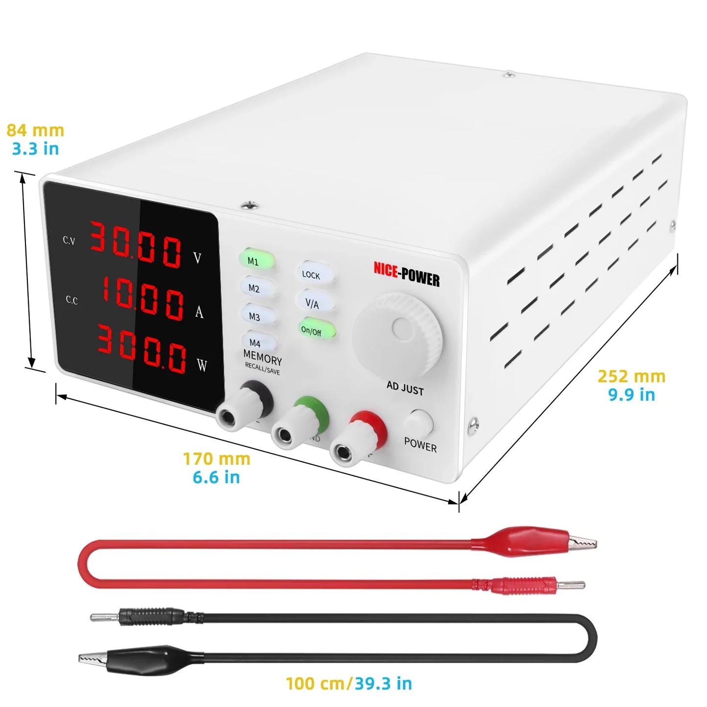 DC Programmable Power Supply — 30V 10A / 60V 5A / 120V Adjustable Laboratory Bench Source with 4-Set Memory Storage Functions