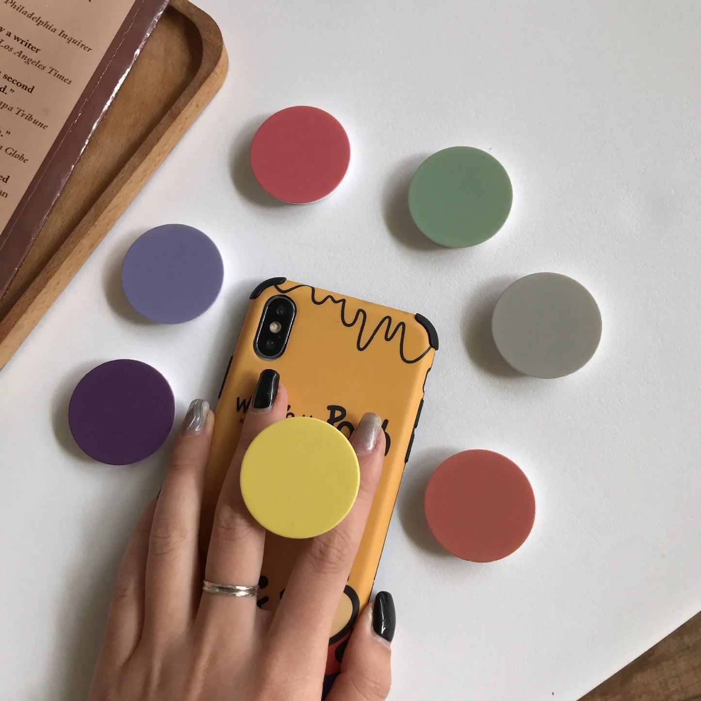 Finger Ring Holder Stand for iPhone 15 Samsung - Support Telephone Mobilephones Grip, Folding Solid Color Pocket Socket Bracket