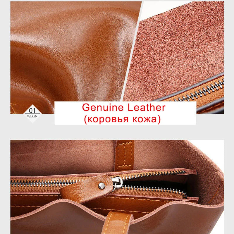 2023 Genuine Cow Leather Women’s Handbag – Large Vintage Office Tote Shoulder Bag for Ladies