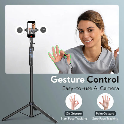 Smartphone Selfie Stick Gimbal Stabilizer – Anti-Shake Pan-Tilt Tripod with Bluetooth Remote & AI Follow