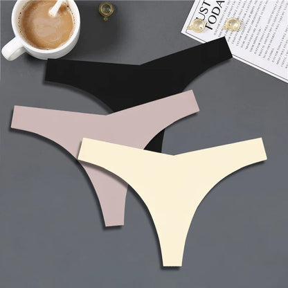 FINETOO 3PCS Women’s Ice Silk Seamless V-Waist Thongs — Low Rise Sport Panties, 10 Solid Colors, Breathable G-String
