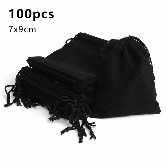 100pcs Velvet Drawstring Bags – Jewelry Gift Pouches for Wedding, Party, Sweets & Display (5x7/7x9/10x14cm)