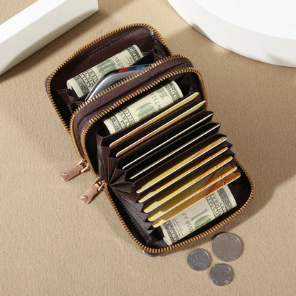 Chic Vintage Women’s Zip Card Holder Wallet – Faux Leather Multi-Slot Credit Card Case with Coin Purse & Secure Storage