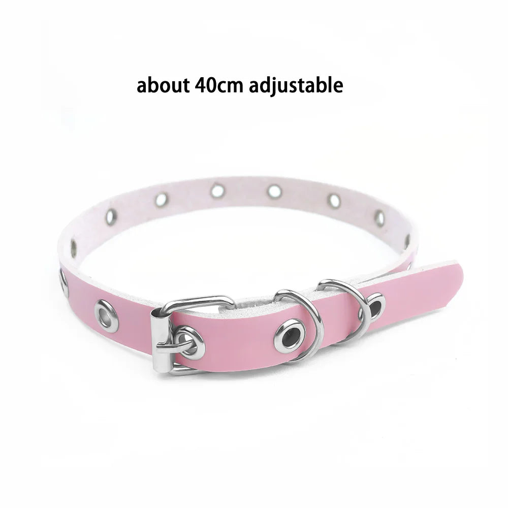 Pink Gothic Collar Necklace – Trendy Rock Leather Heart with Rivets, Harajuku Punk Choker Jewelry for Women, Gift Idea