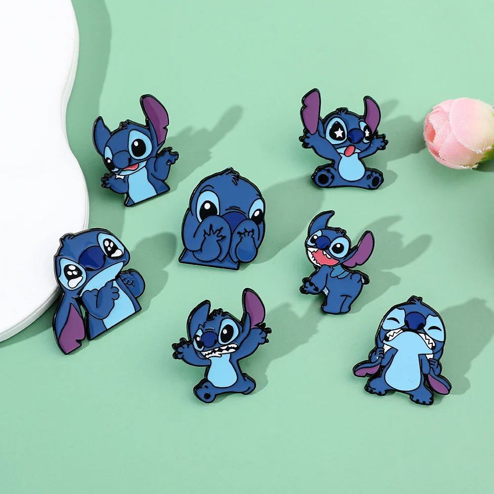 7 Pcs Lilo & Stitch Enamel Pins Set | Creative Stitch Brooches for Backpacks, Clothing & Accessories