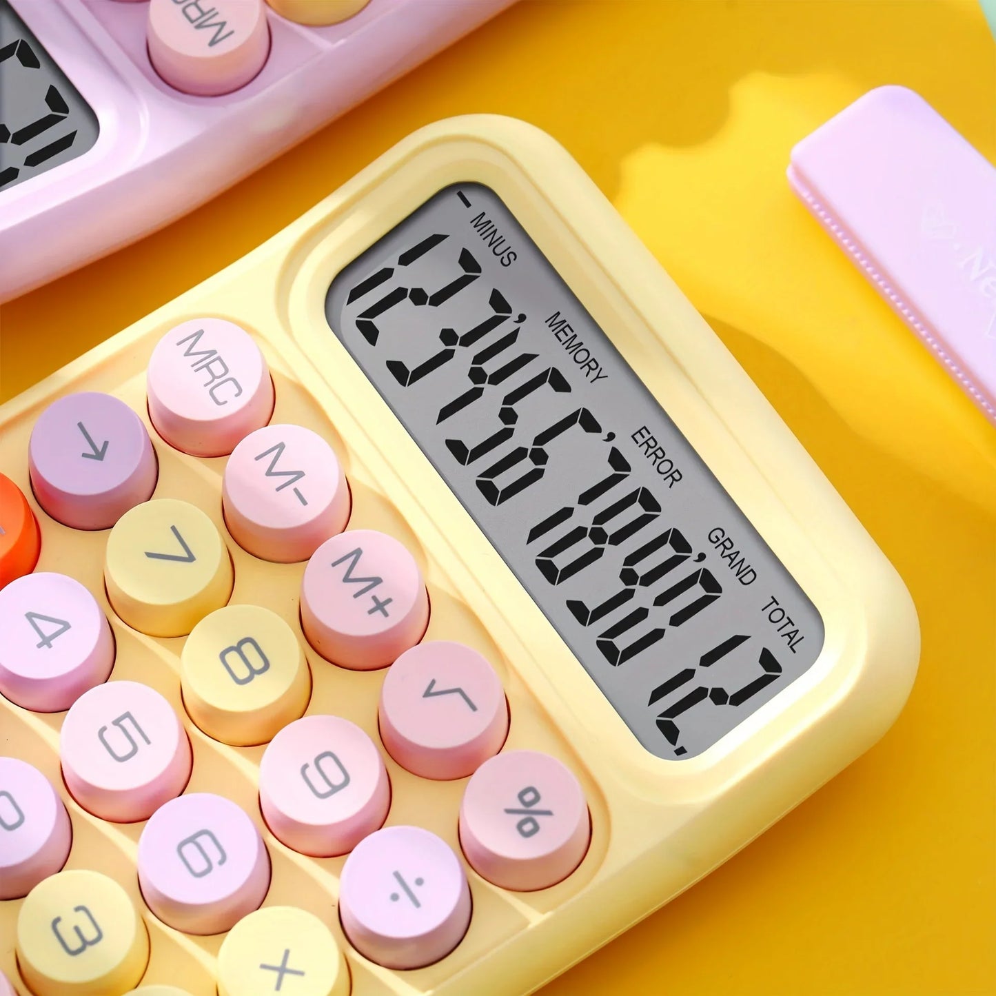 12-Digit Large LCD Desktop Calculator – Big Round Button Flexible Keyboard Calculator for Office, School & Everyday Use