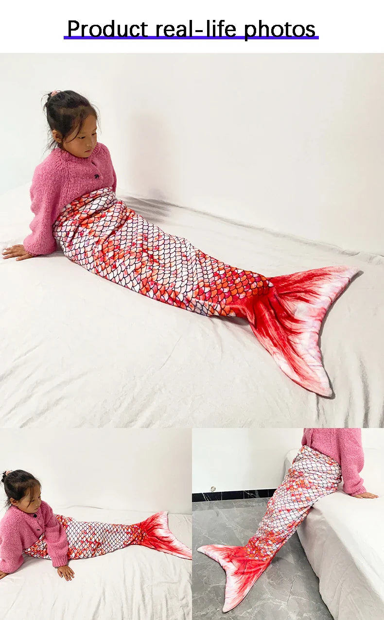 Mermaid Blanket Sleeping Bag — Anti-Kick Flannel Quilt with Soft Fabric, High Color Fastness, Fish Tail Design for Kids’ Birthday Gift