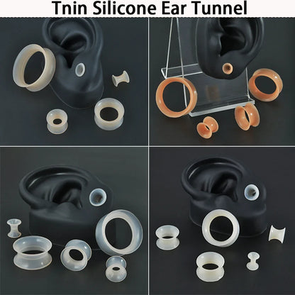 Pair Soft Flexible Ear Tunnels – Double Flare Flesh Tunnel Ear Plugs, Thin Silicone Gauge Expander Earrings for Stretched Ears