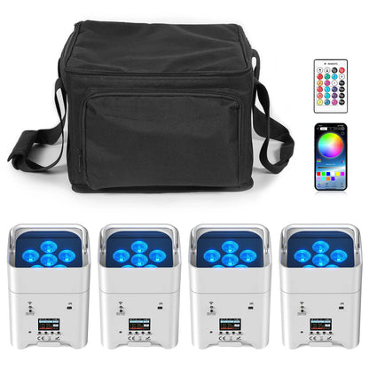 RGBWA+UV LED Par Light - 6x18W Rechargeable Wireless DMX Stage Lights with Carrying Bag