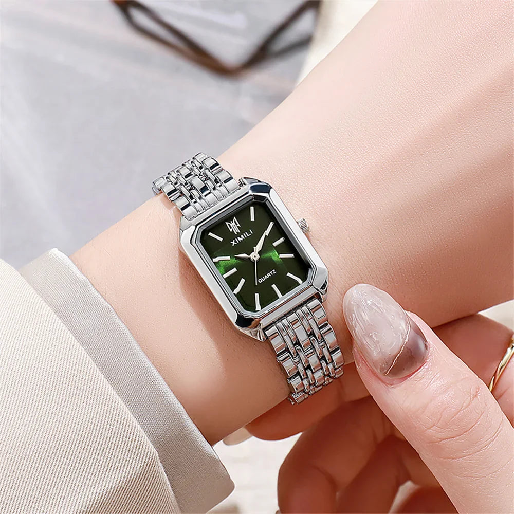 Luxury Women's Square Quartz Watch – Gold-Plated Stainless Steel Business Timepiece