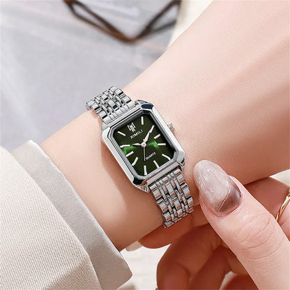 Luxury Women's Square Quartz Watch – Gold-Plated Stainless Steel Business Timepiece