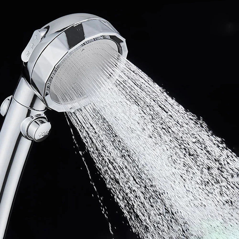 360° Rotating Handheld Shower Head – 3 Spray Modes with ON/OFF Pause Switch & Adjustable Water-Saving Design