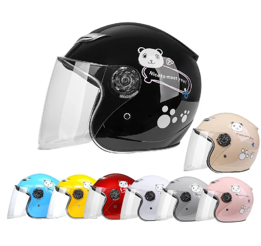 Children's Helmet with Cute Cartoon Pattern – Anti-Fall Open Face Safety Helmet for Kids, Four Seasons Motorcycle Protection