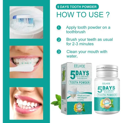 5 Day Teeth Whitening Powder – Removes Plaque & Stains, Deep Cleaning, Fresh Breath & Oral Hygiene Care