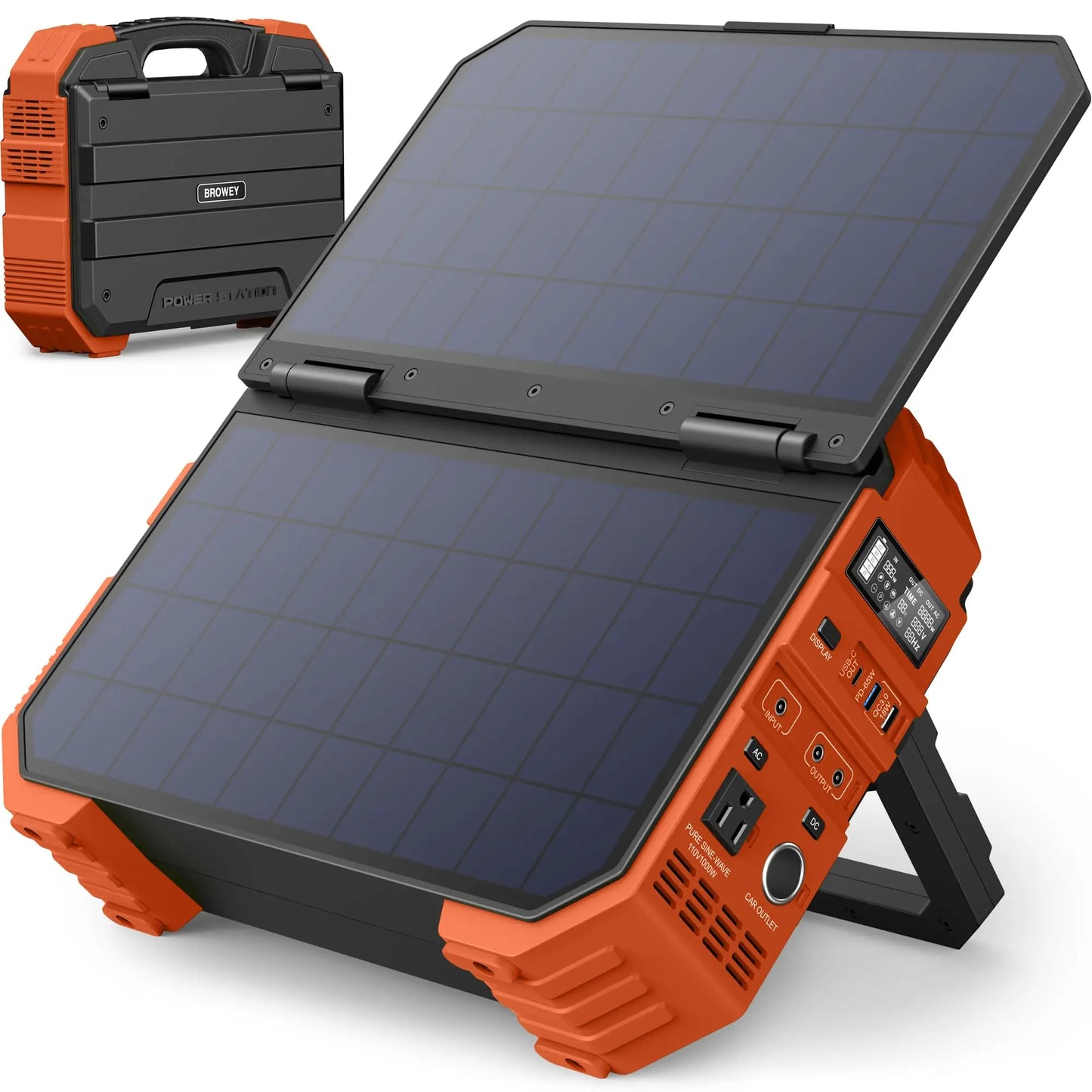 Portable 1000W Power Station with Built-in Solar Panel – 614Wh LiFePO4 Battery Pack Solar Generator with AC/DC/USB/PD