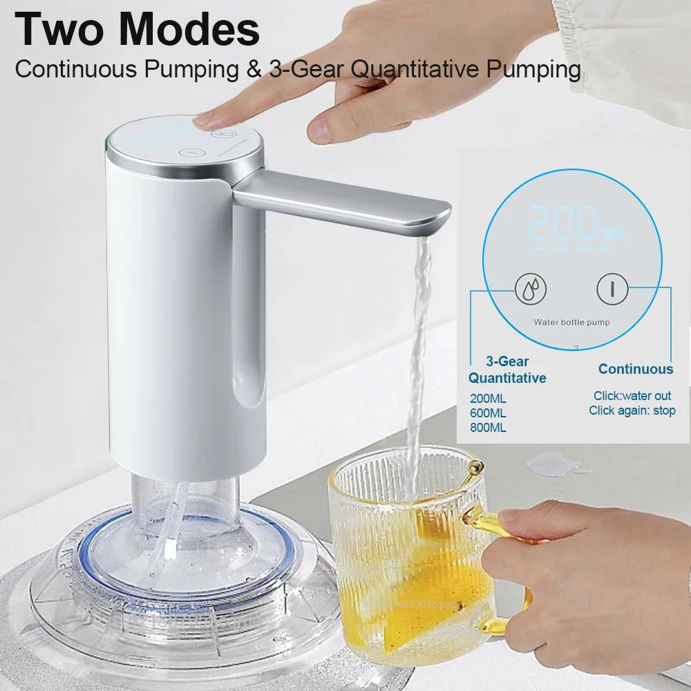 Electric Foldable Water Pump — Automatic Rechargeable Dispenser for 19L Gallon Bottles, Desktop Drinking Water Pump