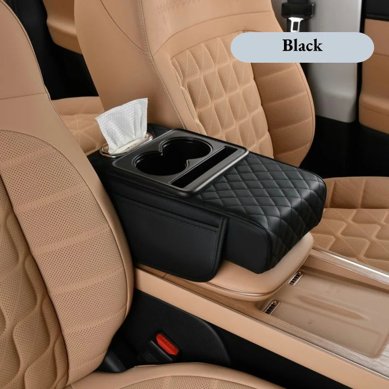 Auto Center Console Armrest Cushion Heightening Pad – All-Season Car Armrest Pillow with Dual Cup Holders & Comfort Cover