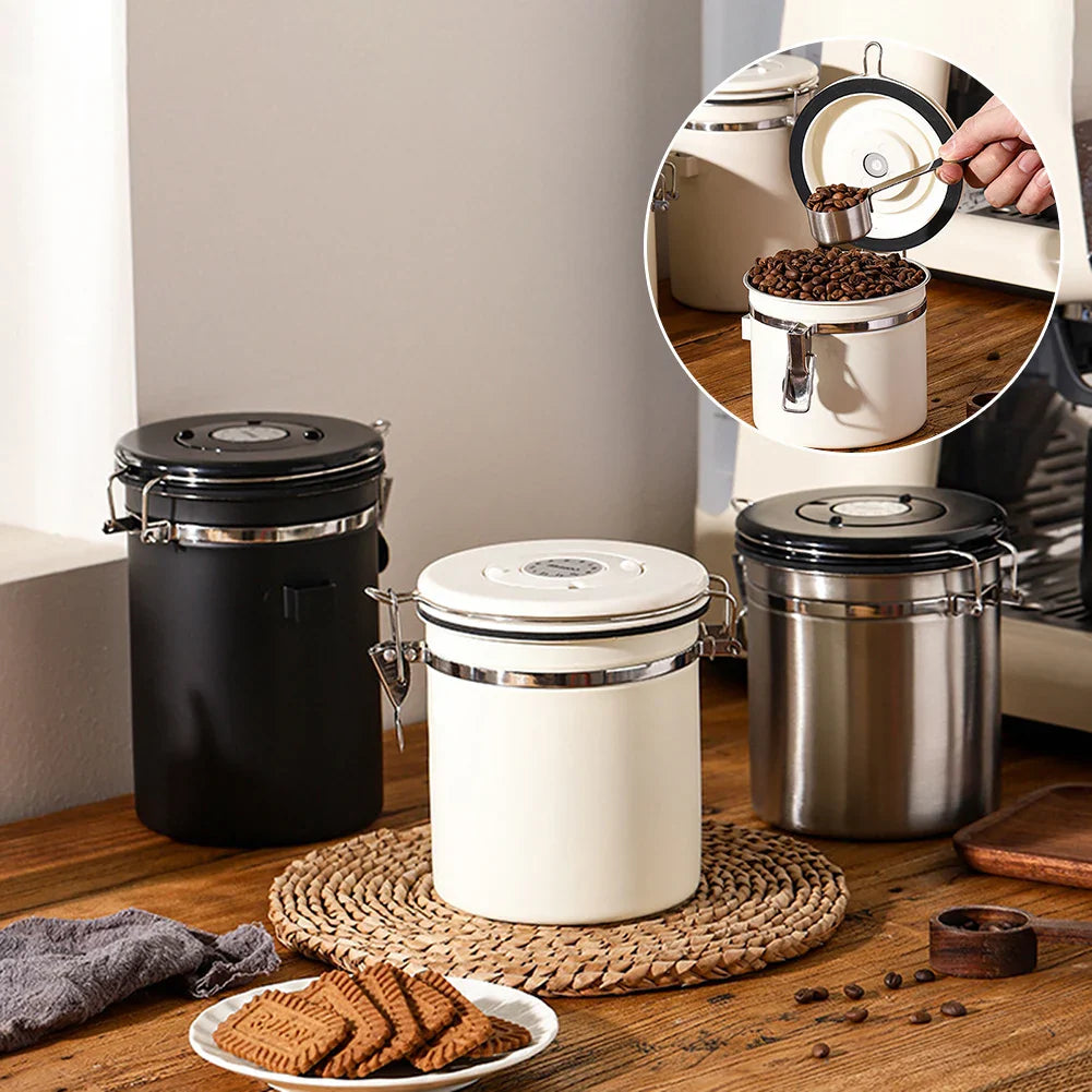 Coffee Bean Vacuum Sealed Jug — Stainless Steel Airtight Food & Grain Storage Container for Kitchen, Portable Canister