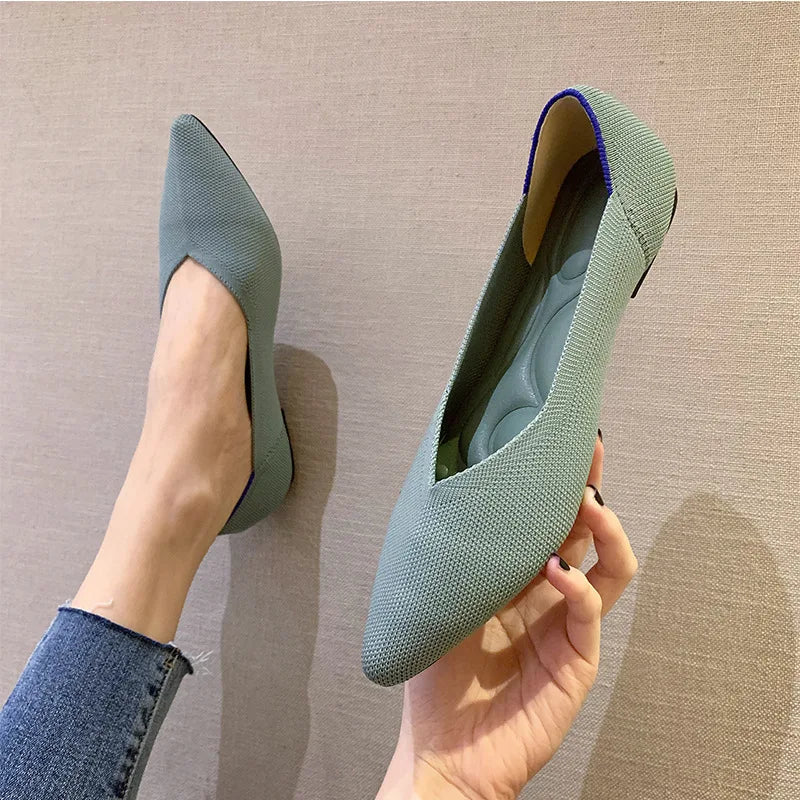 Women’s Knitted Elastic Flat Shoes Plus Size 42–43 – Soft Comfortable Slip-On Flats for Spring & Autumn