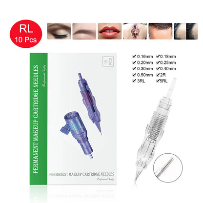 Biomaser 10PCS Revolution Tattoo Needles – 1R, 2R, 3R, 5R Permanent Makeup Cartridge for Eyebrow Tattoo Machines