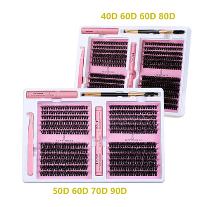 DIY False Eyelashes Cluster Extensions Kit – Natural Individual Lashes with Glue, Remover, Lash Brush & Tweezers