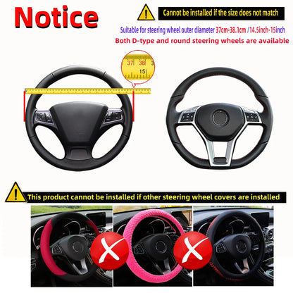 Little Monster PU Embossed Leather Steering Wheel Cover — No Inner Ring, Fits 14.5-15 Inch Wheels