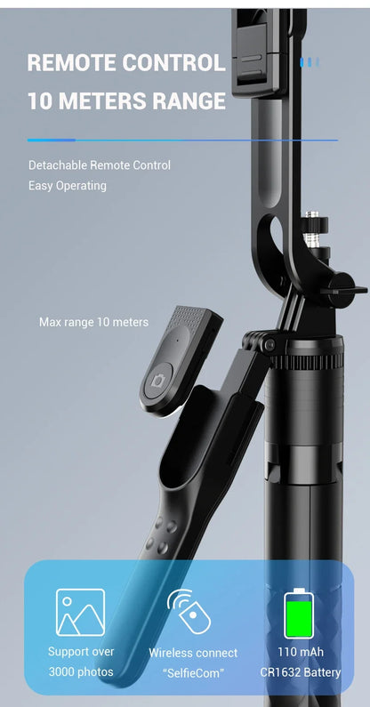 3-Axis Anti-Shake Selfie Stick with Bluetooth Remote – Retractable 1.7m Mobile Phone Holder with Flash & Live Stand