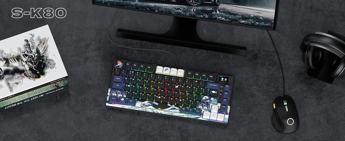 Wired Mechanical Gaming Keyboard with OLED Display – Hot-Swappable Pudding Keycaps, Full RGB Backlit for PC & Laptop