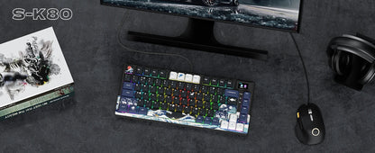 Wired Mechanical Gaming Keyboard with OLED Display – Hot-Swappable Pudding Keycaps, Full RGB Backlit for PC & Laptop