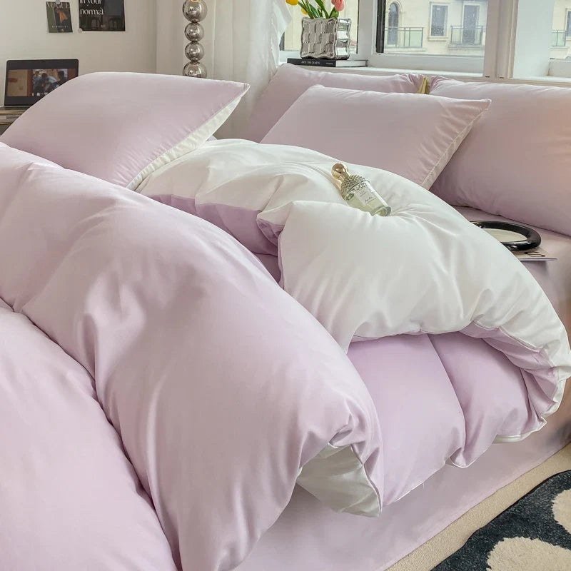 Washed Cotton Duvet Cover Set - Solid Color Soft Bedding Collection with Pillowcases Comforter Cover 220x240cm