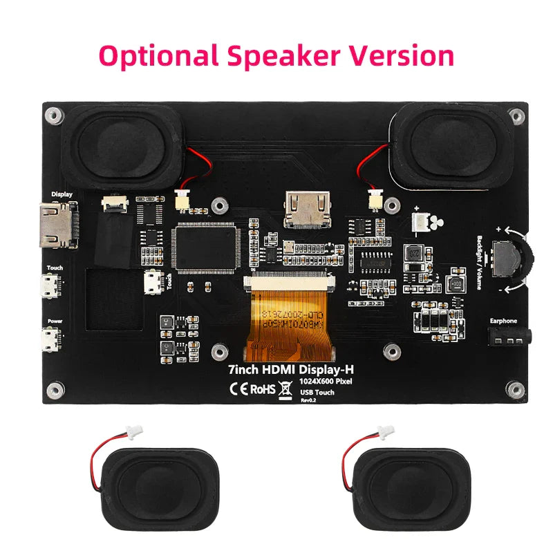 7 Inch Portable IPS Touch Screen Display – 1024x600 Monitor with Optional Speakers for Raspberry Pi 5/4B/3B+, Laptop, PC