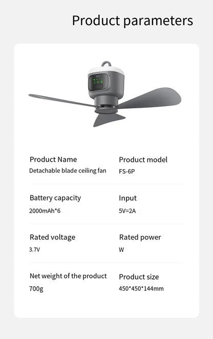 12000mAh Portable Ceiling & Camping Fan – Outdoor Tent Air Circulator and Cooling Ventilator