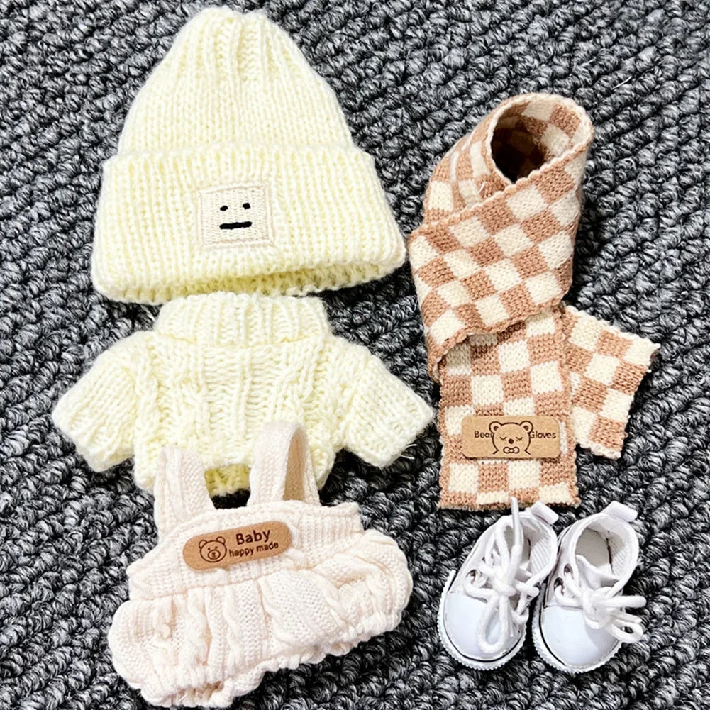 17cm Labubu V1/V2 Doll Outfit – Color Match Hoodie & Plaid Overalls Set | Fashion Doll Clothes & Accessories