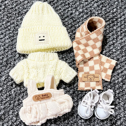 17cm Labubu V1/V2 Doll Outfit – Color Match Hoodie & Plaid Overalls Set | Fashion Doll Clothes & Accessories