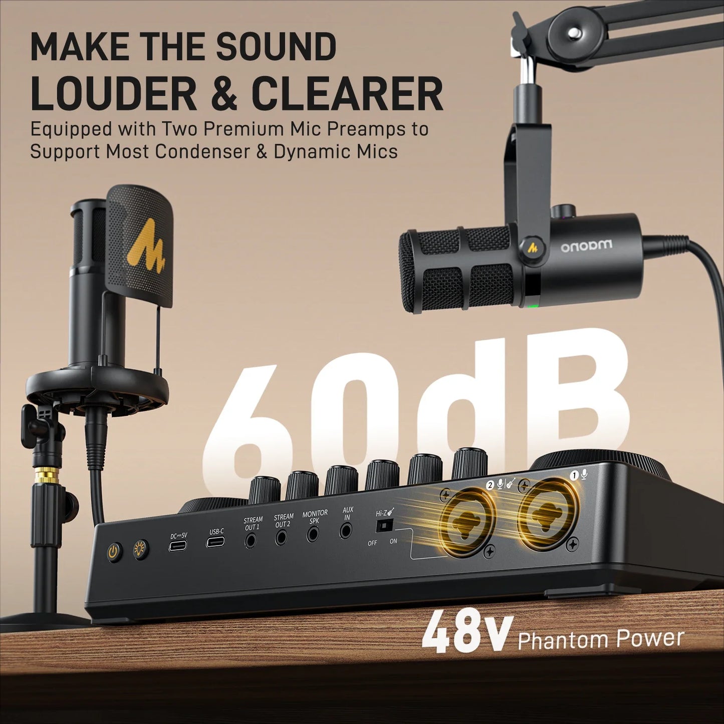 MaonoCaster AME2 Gen2 Audio Interface Mixer — Dual XLR Podcast & Guitar Streaming with Pro Preamp