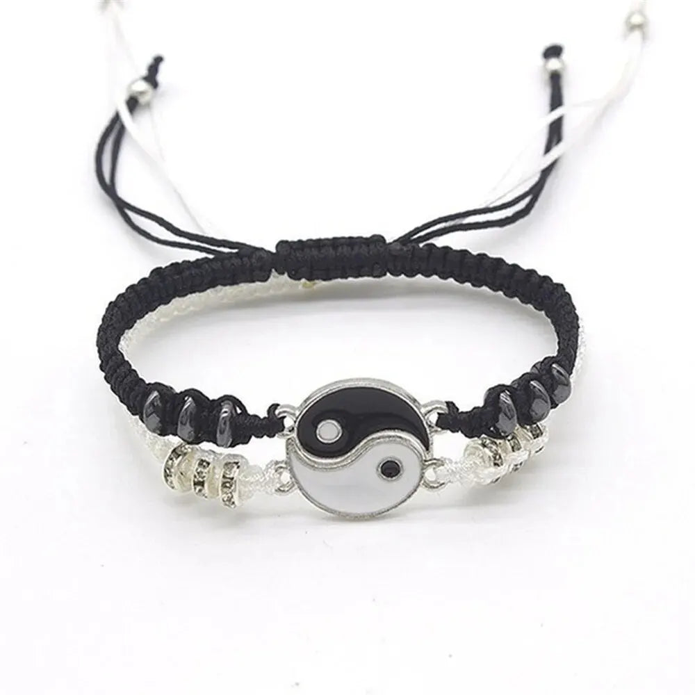 Couple Tai Chi Black & White Adjustable Rope Bracelet Set – Minimalist Jewelry for Daily Wear and Matching Accessories