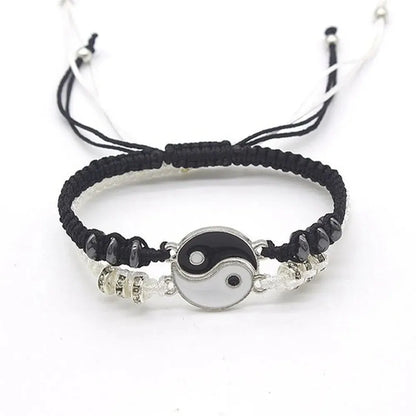 Couple Tai Chi Black & White Adjustable Rope Bracelet Set – Minimalist Jewelry for Daily Wear and Matching Accessories