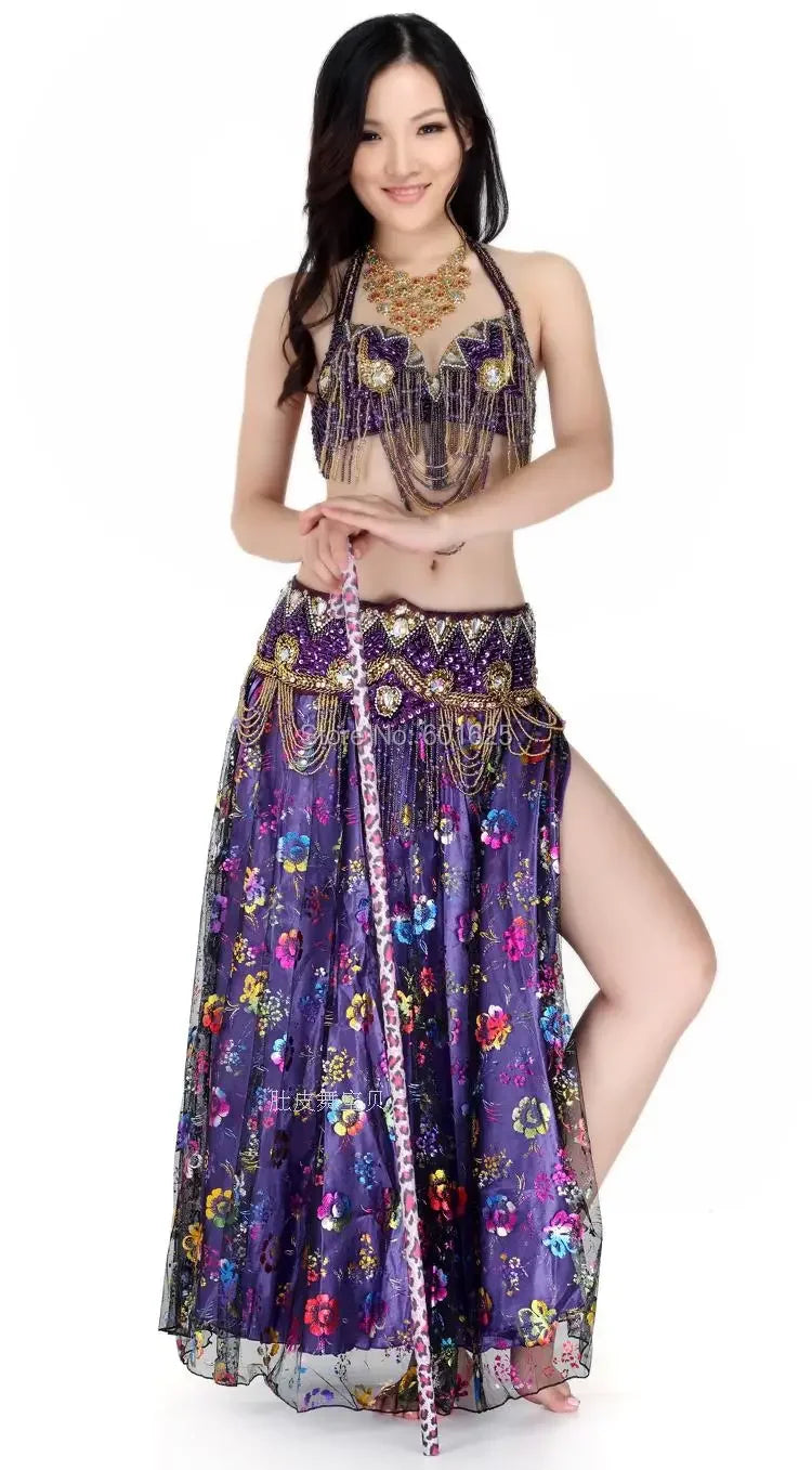 Sexy Belly Dance Costume Set for Women – 2-Piece Bra & Belt Outfit for Sizes 34D/DD,36D/DD,38/D/DDD,40B/C/D,42D/DD