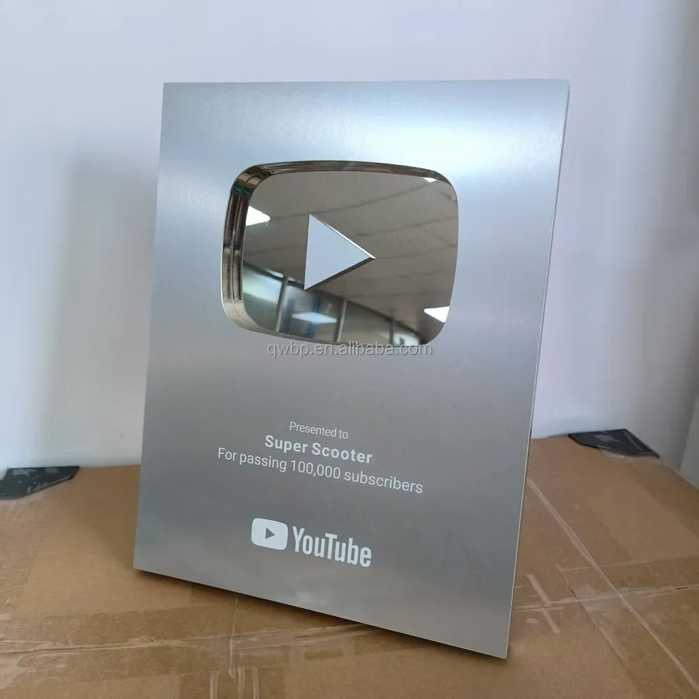 Blank YouTube Creator Award Plaque - Customizable Play Button Trophy for Creators