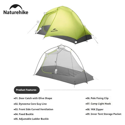 Naturehike Star Trails EXT Hiking Tent - Ultralight 1-2 Person Waterproof Backpacking Tent with 10D Nylon
