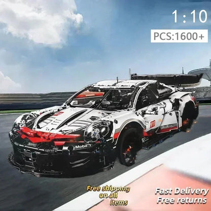 911Rsr 1580PCS 1:10 Electric Sports Car Model - Assembled Building Blocks with Remote Control and Lights, Boy Toy