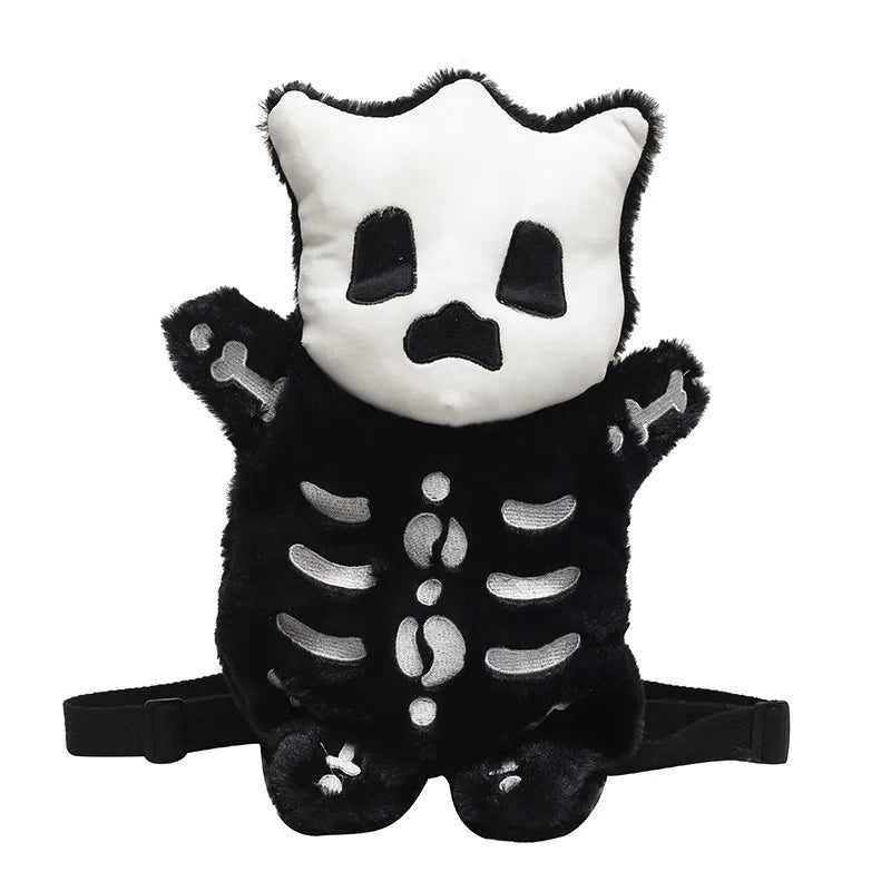 Skull Plush Gothic Backpack – Furry Winter Water Bottle Bag, Skeleton Doll Shape for Women, Birthday Gift