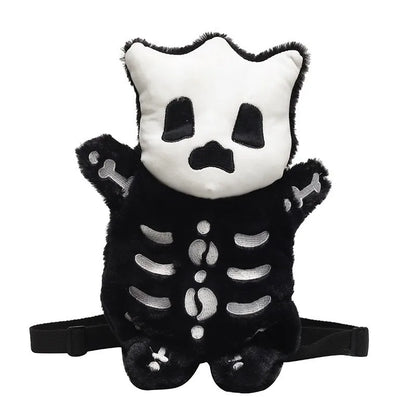 Skull Plush Gothic Backpack – Furry Winter Water Bottle Bag, Skeleton Doll Shape for Women, Birthday Gift